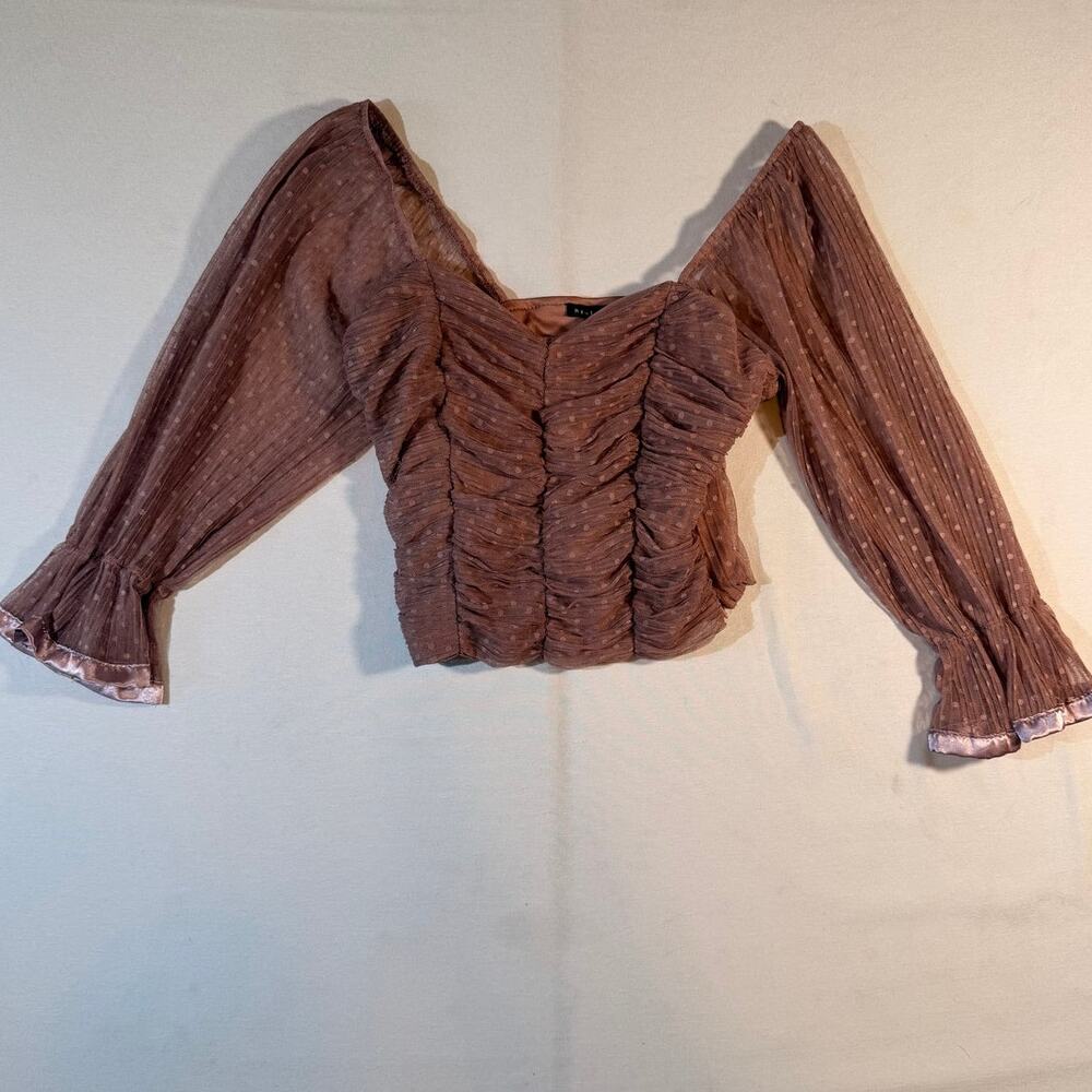 Haute Monde Ruched Swiss Dot Mesh Blouse Dusty Rose Mauve Size M EUC